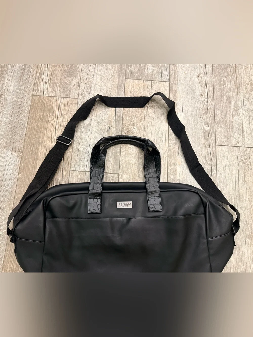 Jimmy Choo Black Men's Briefcase Tote with Croc-Embossed Handles